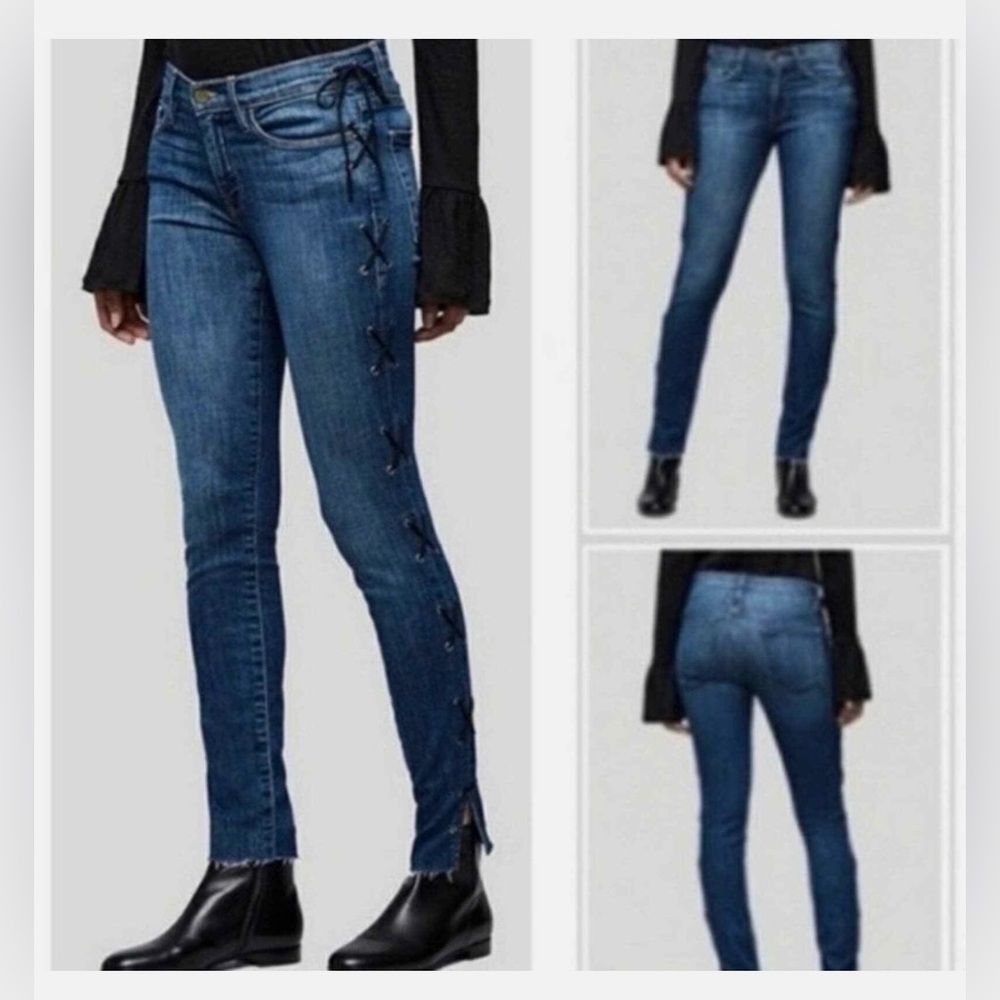 Frame Le Skinny De Jeanne Blue Black Lace Up Winter Fall Denim Jeans Size 30